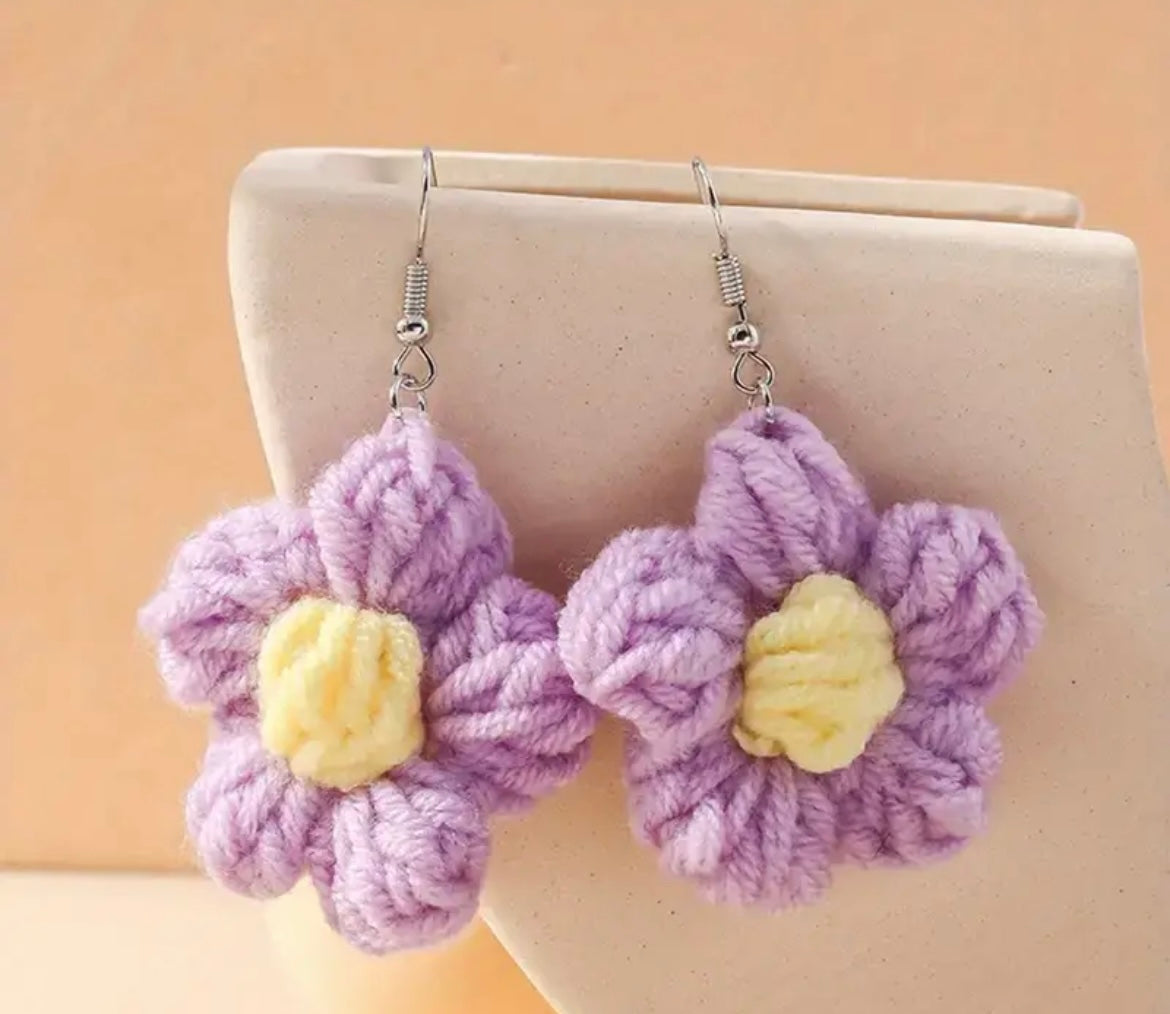 Knitted Flower Earrings