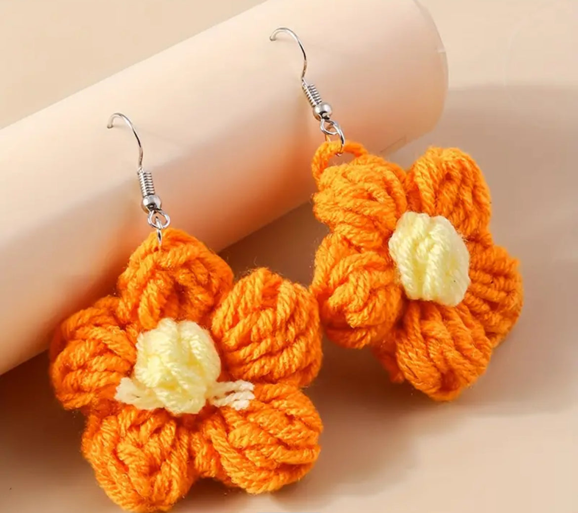 Knitted Flower Earrings