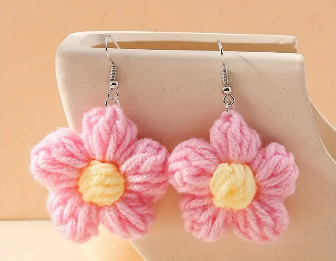 Knitted Flower Earrings