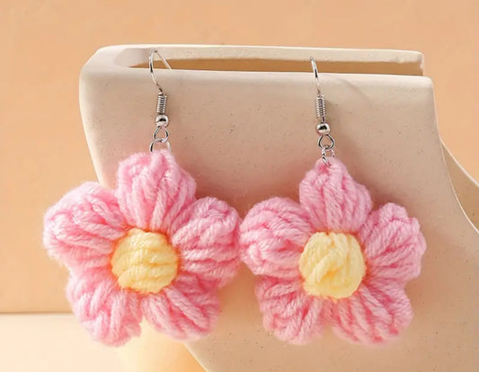 Knitted Flower Earrings