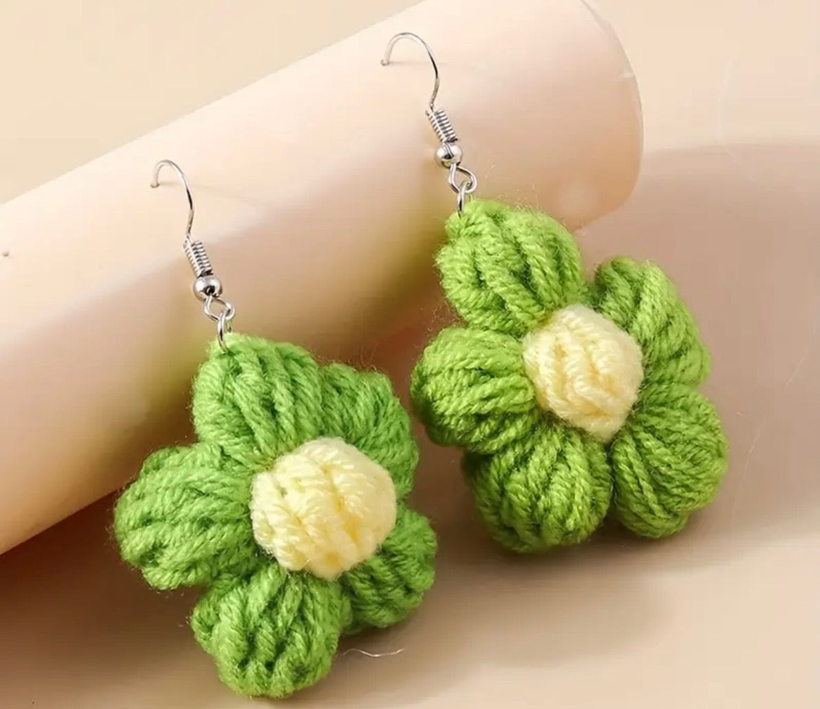 Knitted Flower Earrings