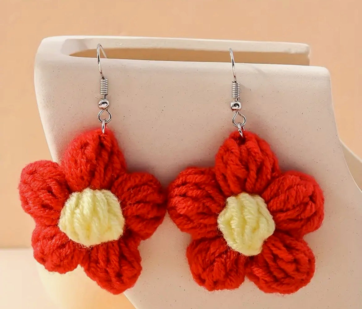 Knitted Flower Earrings